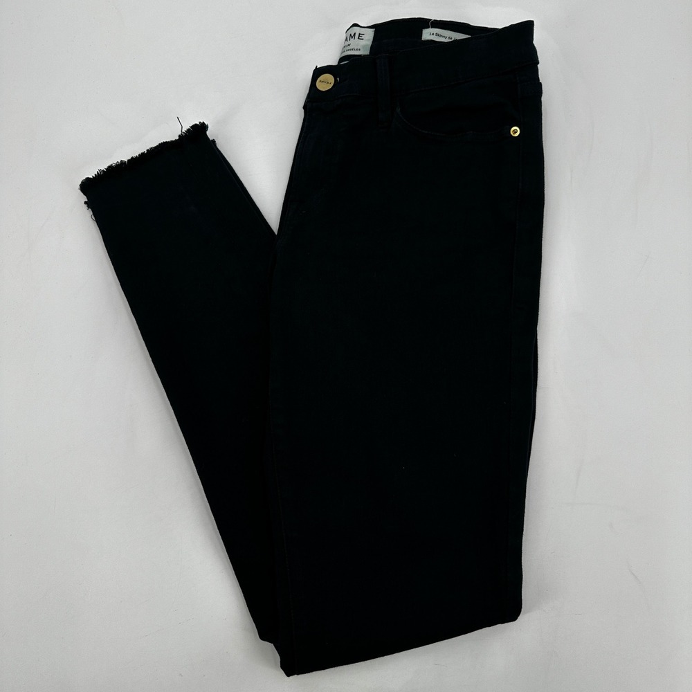Frame Le Skinny de Jeanne Black Raw Hem Skinny Jeans Size 28 Edgy Designer Sleek